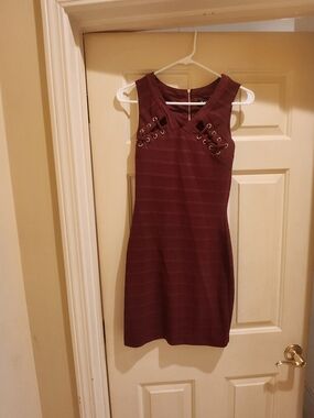 Guess Sleeveless Lace-Up Bodycon Dress in Burgundy